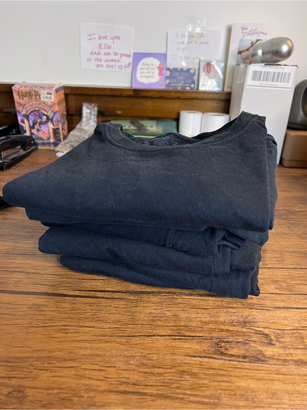 Set of 6- Fruit of the Loom Cotton Classic Crew Neck T-Shirts in Black- M
